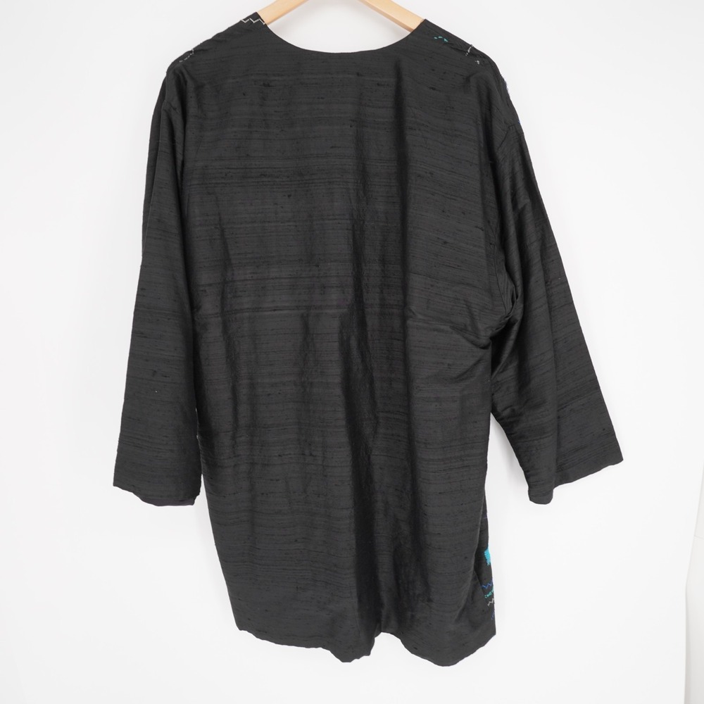 Dina Kohn Artwear Silk Taffeta Kimono Open Jacket OS Black Embroidered Vtg 90s - Picture 3 of 12